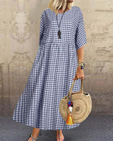 Krystal - Sommer Midikleid aus Leinen – Marineblau