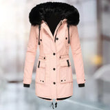 Mari – damen-wintermantel mit fell – Rosa