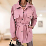 Klassische damenmäntel mit poloknopf für herbst & winter – Rosa
