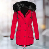 Mari – damen-wintermantel mit fell – Rot