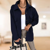 Klassische damenmäntel mit poloknopf für herbst & winter – Marineblau