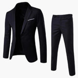 Herren Sommer Anzug Zweiteiler mit Revers und Flatfront Hose – Schwarz