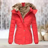 Tessa - Elegante Winter-Pelzjacke mit Kapuze – Rot