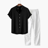 Herren Sommer-Zweiteiler mit Kurzarmhemd und Tapered-Hose – Schwarz