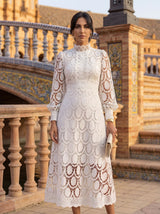 Maelle - Elegantes Langarm Kleid Aus Spitze – Weiß