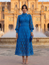 Maelle - Elegantes Langarm Kleid Aus Spitze – Blau