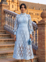 Maelle - Elegantes Langarm Kleid Aus Spitze – Himmelblau
