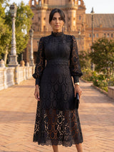 Maelle - Elegantes Langarm Kleid Aus Spitze – Schwarz