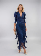Rylanya – Elegantes Kleid Mit Fransen – Blau