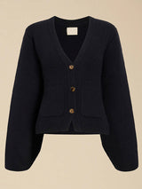 V-Ausschnitt Strickjacke mit Eleganter Struktur – Schwarz