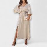 Sabrina - Maxikleid mit V-Ausschnitt – Champagner