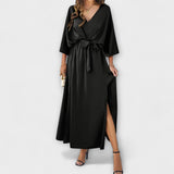 Sabrina - Maxikleid mit V-Ausschnitt – Schwarz
