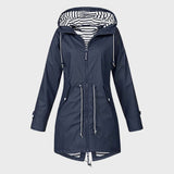 Damen Kapuze Regenjacke | Lange – Marineblau