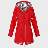 Damen Kapuze Regenjacke | Lange – Rot