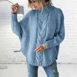Damen Locker Passform Strickpullover | Rollkragen – Himmelblau