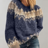Damen Gemütlich Grobstrickpullover | Rundhalsausschnitt – Blau