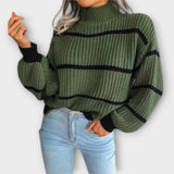 Greta | Gestreifter Rollkragenpullover – Grün