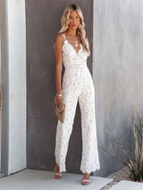 Eleanor | Tiefer V-Ausschnitt Spaghettiträger Jumpsuit – Weiß