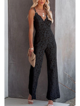 Felicia | Jumpsuit mit V-Ausschnitt und Spitzenrücken – Schwarz