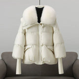 Eliza - glamouröse daunenjacke mit kunstpelzkragen für damen – Weiß