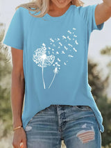 Vanessa | Lässiges T Shirt mit grafischem Löwenzahn Print – Himmelblau