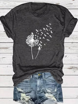 Vanessa | Lässiges T Shirt mit grafischem Löwenzahn Print – Dunkelgrau