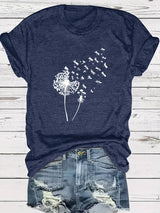 Vanessa | Lässiges T Shirt mit grafischem Löwenzahn Print – Marineblau
