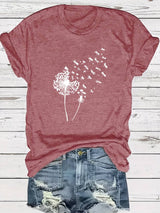 Vanessa | Lässiges T Shirt mit grafischem Löwenzahn Print – Die Farbe Rot