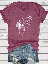 Vanessa | Lässiges T Shirt mit grafischem Löwenzahn Print – Fuchsie