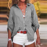 Vanessa | Stilvolle Langarm Baumwollbluse – Grau