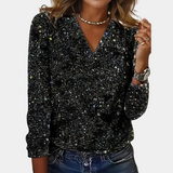 Vanessa | Stilvolles glitzerndes Top mit V Ausschnitt – Schwarz