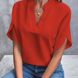Lesly - Stilvolle Bluse mit V-Ausschnitt für Damen – Rot