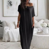 Daphne™ Maxikleid mit weitem Ausschnitt und Seitentaschen – Schwarz