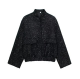 Saskia | Oversize Paillettenjacke – Schwarz