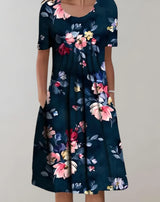 Hyacinth – Elegantes Midikleid mit Blumenmuster – Blau geblümt