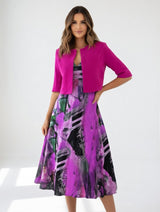 Avelot - Luxuriöses, bedrucktes Midikleid & Bolero-Set – Lila
