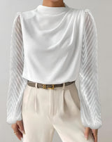 Zephyraia – Elegante Bluse mit Netzärmeln – Weiß