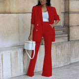 Elegantes Zwei-Teiliges Blazer-Set mit Knöpfen und Taschen für Damen | Ideal für Alle Jahreszeiten – Rot