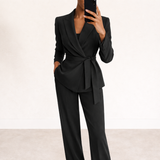 Aliona – Set Aus Wickel Blazer Und Hose – Schwarz