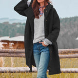 Winterjacke Damen Lang | Gefütterter Wintermantel Mit Knöpfen – Schwarz