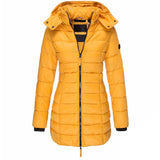 Winterjacke Damen Gefüttert Mit Kapuze | Lang Mit Reißverschluss und Taschen – Gelb