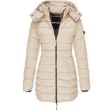 Winterjacke Damen Gefüttert Mit Kapuze | Lang Mit Reißverschluss und Taschen – Khaki