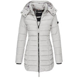 Winterjacke Damen Gefüttert Mit Kapuze | Lang Mit Reißverschluss und Taschen – Grau