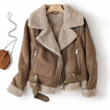 Bikerjacke Damen | Kurzschnitt mit Kragen und Reißverschluss – Braun