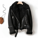 Bikerjacke Damen | Kurzschnitt mit Kragen und Reißverschluss – Schwarz