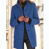 Winterjacke Damen Wintermantel | Lang Mit Knöpfen und Taschen – Dunkelblau