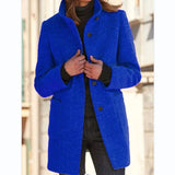 Winterjacke Damen Wintermantel | Lang Mit Knöpfen und Taschen – Blau