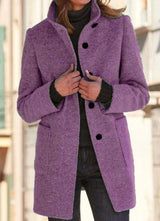Winterjacke Damen Wintermantel | Lang Mit Knöpfen und Taschen – Lila