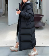 Daunenjacke Damen Lang Mit Kapuze | Winterparka Gefüttert – Schwarz