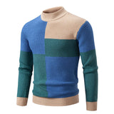 Bequemer gestrickter Herrenpullover mit Rundhalsausschnitt – Blau - Grün